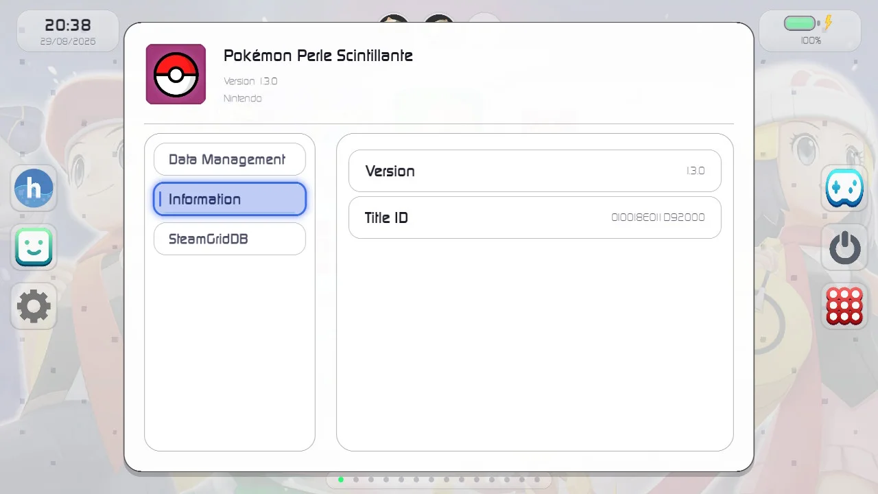 A game's options panel in HomeNX.